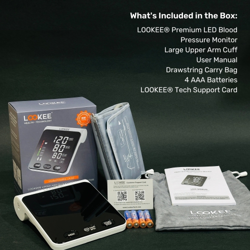 LOOKEE® A2 Premium Blood Pressure Machine for Home Use | Proudly Canadian |Large 6.4” LED Display | Slim Design Upper Arm Large Cuff Automatic Blood