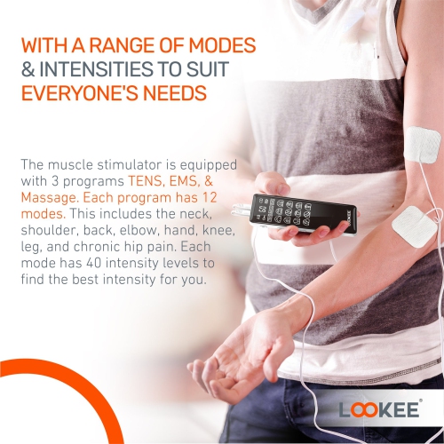LOOKEE® LK113 Premium LED 4-Channel TENS Unit Stimulateur musculaire de massage EMS pour la thérapie de soulagement de la douleur | Masseur