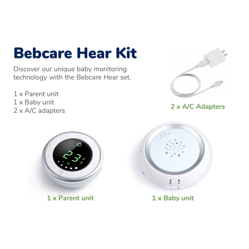 Bebcare Hear - Audio Baby Monitor avec technologie de sécurité à ultra-faible rayonnement, capteur de respiration, veilleuse et silencieux de bruit