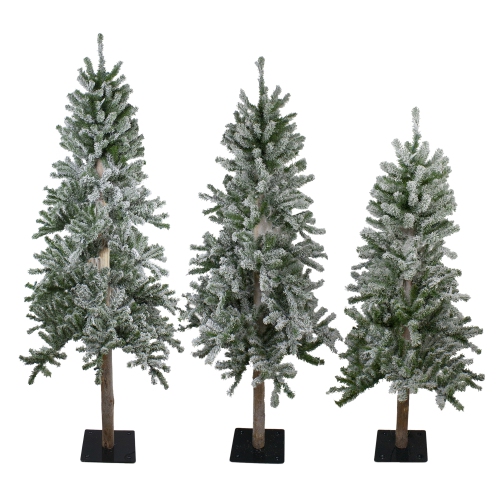 Slim Flocked Alpine Artificial Christmas Trees - 4, 5' and 6' - Unlit - Set of 3