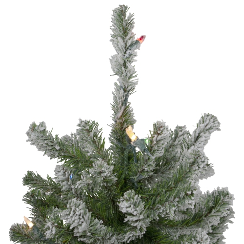 Pre-Lit Slim Flocked Alpine Artificial Christmas Trees - 5' - Multi Lights - Set of 3