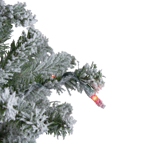 Pre-Lit Slim Flocked Alpine Artificial Christmas Trees - 5' - Multi Lights - Set of 3