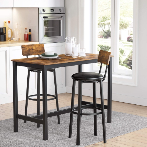 Bar Stools, Set of 2 PU Upholstered Breakfast Stools, 15.4 x 15.4 x 29.7 Inches, Footrest, Simple Assembly,