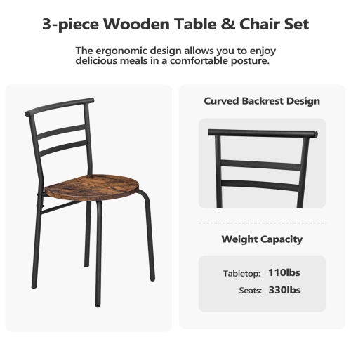 Furniture One 3-Piece Dining Table Set Rustic Black