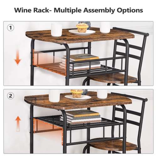 Furniture One 3-Piece Dining Table Set Rustic Black