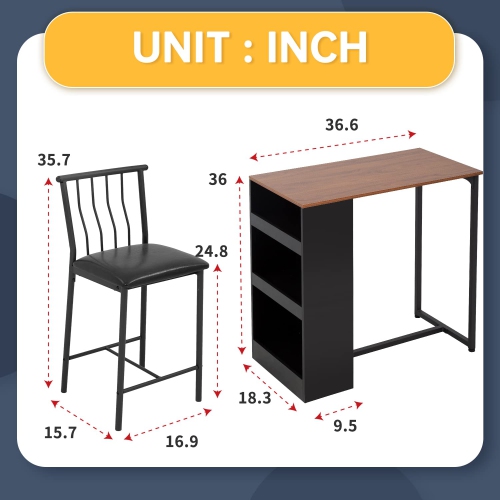 Furniture One 3 Pieces Dining Table Set Black