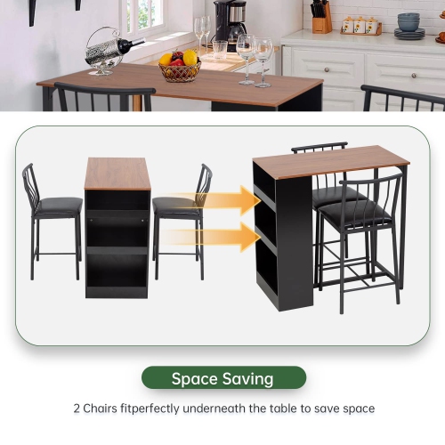 Furniture One 3 Pieces Dining Table Set Black