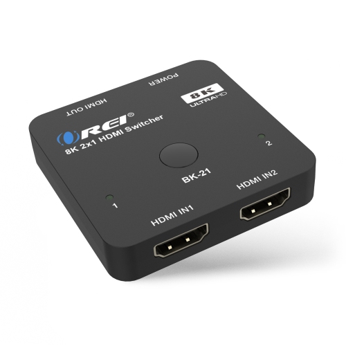 OREI 2x1 HDMI Switcher W/ Audio Out: 2-In 1-Out, UltraHD 8K, EDID