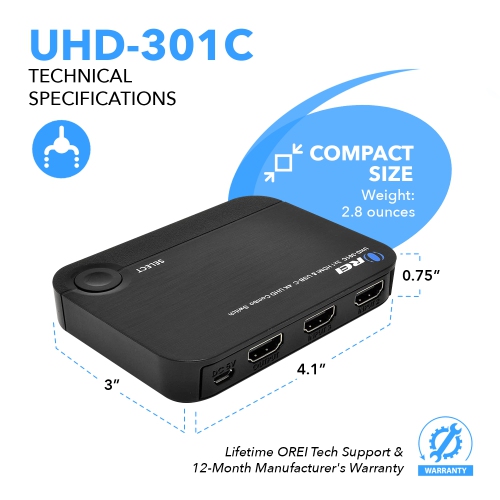 4K 3x1 HDMI Switch 2 HDMI + USB-C Input
