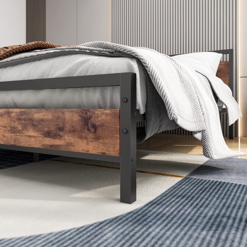 Furniture One Queen Size Bed Frames with Wood Headboard and Footboard Black