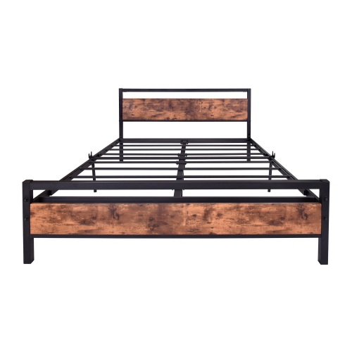 Furniture One Queen Size Bed Frames with Wood Headboard and Footboard Black