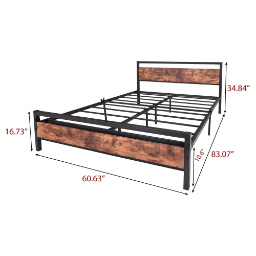 Furniture One Queen Size Bed Frames with Wood Headboard and Footboard Black
