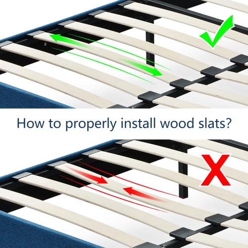 Furniture One Queen Size Bed Frame with Upholstered Headboard Blue