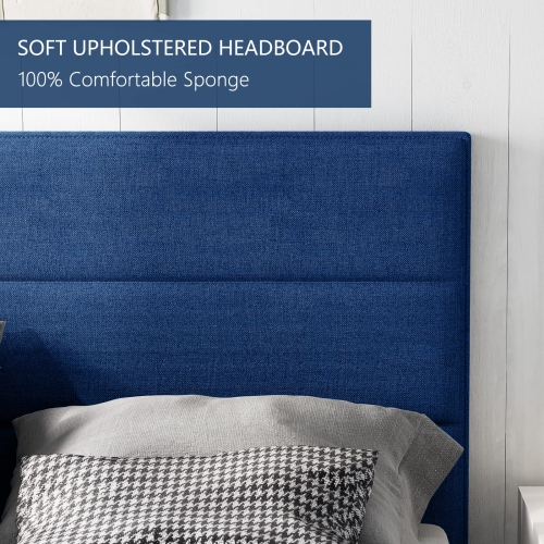 Furniture One Queen Size Bed Frame with Upholstered Headboard Blue