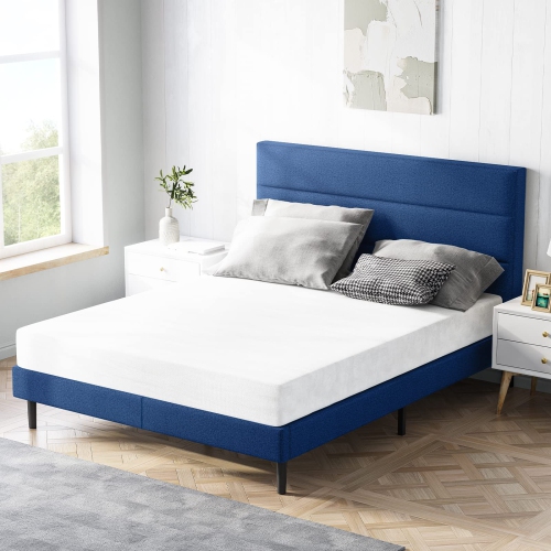 Furniture One Queen Size Bed Frame with Upholstered Headboard Blue