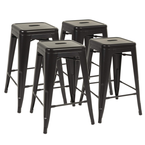 FURNITURE ONE  Bar Stools 24 Inch Counter Height Stackable Barstools Indoor Outdoor 4Pack