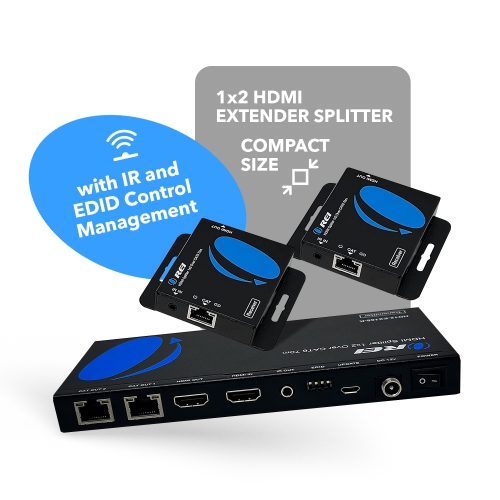1x2 HDMI Extender Splitter Over CAT6/7 Up to 165 Ft- Loop-Out, IR Control & EDID