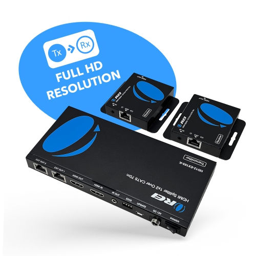 1x2 HDMI Extender Splitter Over CAT6/7 Up to 165 Ft- Loop-Out, IR Control & EDID