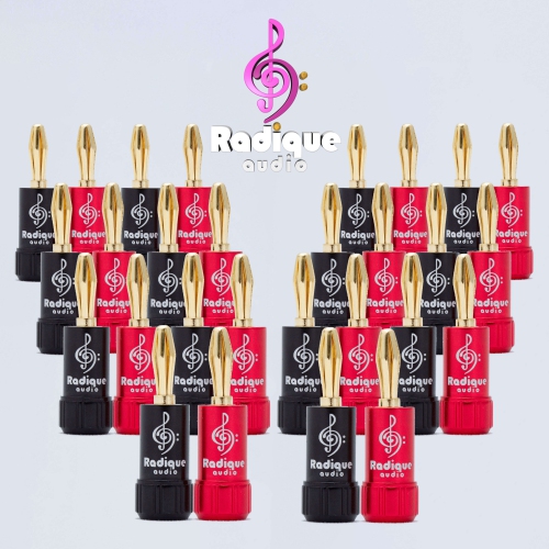 RADIQUE AUDIO  Banana Plugs By – Gold-Plated, Dual Set Screws, 18–12Awg, Easy Install - 14 Pairs