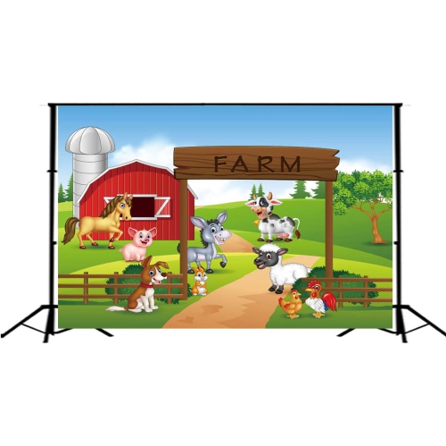 Photo Background Cartoon Farm Animals Red Barn Children Birthday Party Decoration Banner Backdrops for Photography