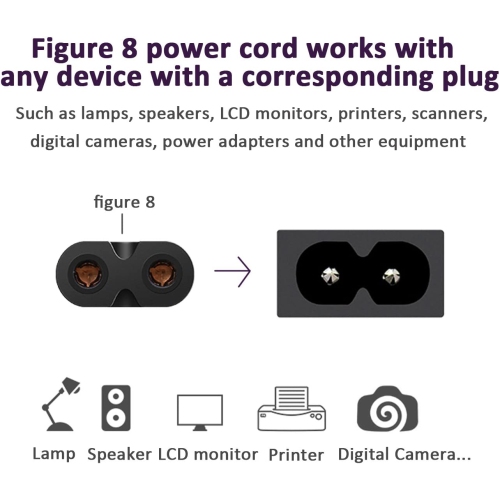 2-Slot UL Certified Power Cord 2 Prong AC Wall Cable for LED LCD TV Samsung LG Sharp Canon Pixma Hp Brother Lexmark