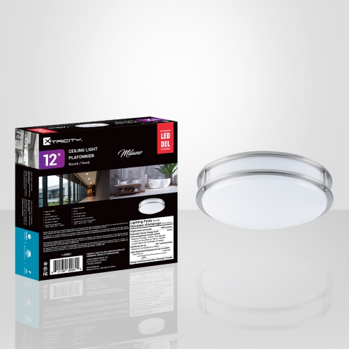 Xtricity - Ceiling Light with Integrated LEDs, 12" Diameter, From the Milano Collection, Nickel