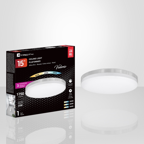 Xtricity - Round Ceiling Light with Integrated LEDs, 15" Diameter, 3 Color Options, From the Valerio Collection, Nickel