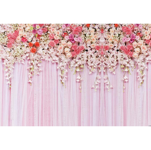 Briadl Shower Backdrop Pink Rose Flower Background for Pictures Pink Curtain Baby Shower Party Decoration 5x3ft D-9192
