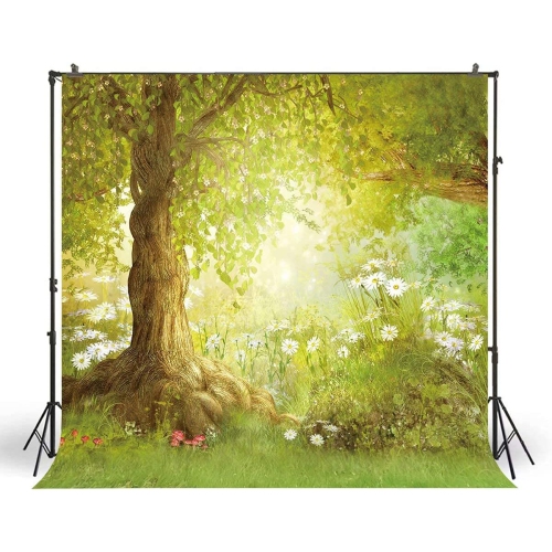5x5ft Easter Photography Backdrop Spring Woodland Grass Flower Fairy Tale Forest Background XT-3992