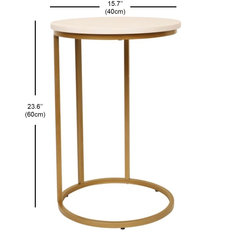 Jessar - Round Side Table, 15.7"x23.6", From the Elva Collection, Gold and White