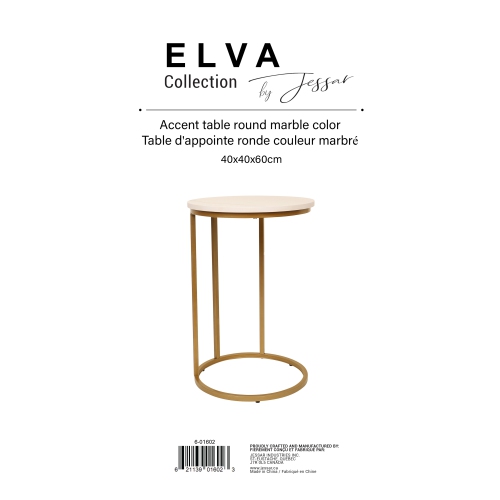 Jessar - Round Side Table, 15.7"x23.6", From the Elva Collection, Gold and White