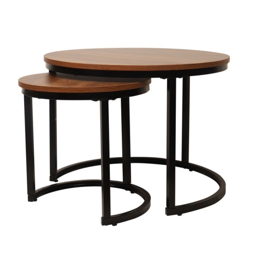 JESSAR  - Set Of 2 Round Coffee Tables, From The Bali Collection Wood Grain In Brown