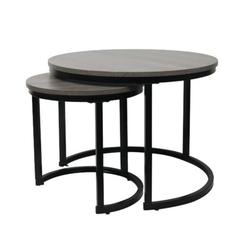 Jessar - Set of 2 Round Coffee Tables, From the Bali Collection, Grey Wood Grain