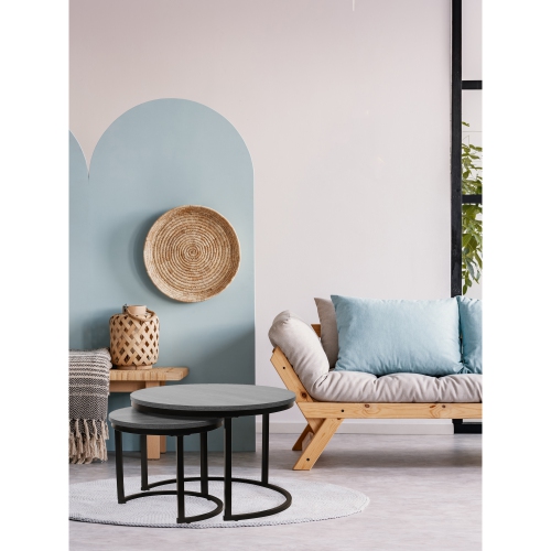 Jessar - Set of 2 Round Coffee Tables, From the Bali Collection, Grey Wood Grain