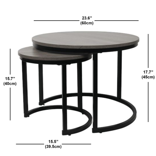 Jessar - Set of 2 Round Coffee Tables, From the Bali Collection, Grey Wood Grain