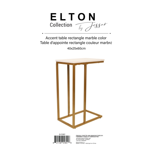 Jessar - Rectangle Side Table, 15.7"x9.8"x23.6", From the Elton Collection, Gold and White