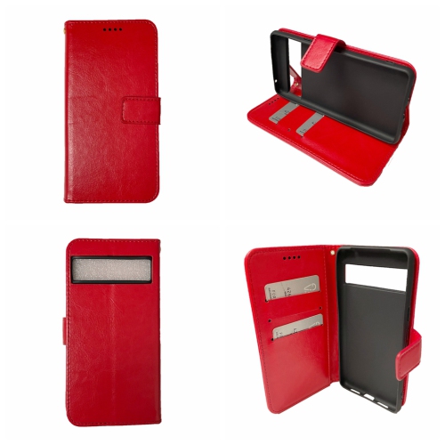 Portefeuille à rabat en cuir TopSave avec porte-carte magnétique pour Google Pixel 7 Pro 6,7", rouge