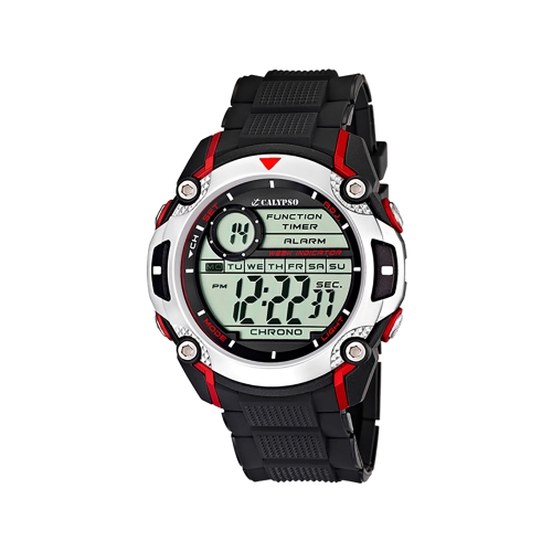 K5577 - 47mm Mens Digital Sports Watch, Quartz, Silicone Strap, Dual Time, Chronograph, Day And Date