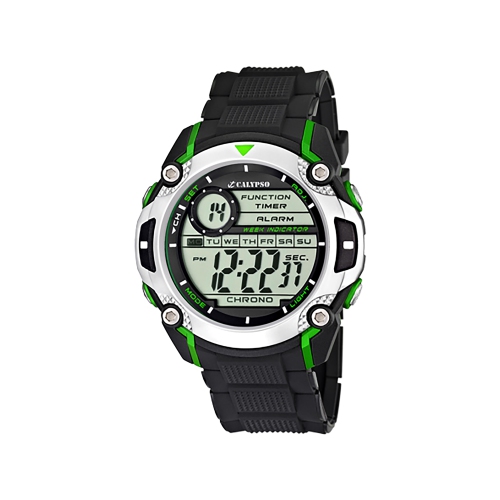K5577 - 47mm Mens Digital Sports Watch, Quartz, Silicone Strap, Dual Time, Chronograph, Day And Date