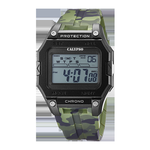 CALYPSO BY FESTINA  K5810 - Rectangle Mens Digital Sports Watch, Quartz, Silicone Strap, Dual Time, Chronograph, Day And Date In Multicolor