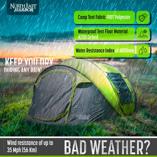 4 Person Easy Pop Up Tent Water-Resistant Lightweight Portable Camping Tent Instant Tent Quick Automatic Setup Family Tent with Porch Ideal for