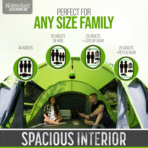 4 Person Easy Pop Up Tent Water-Resistant Lightweight Portable Camping Tent Instant Tent Quick Automatic Setup Family Tent with Porch Ideal for