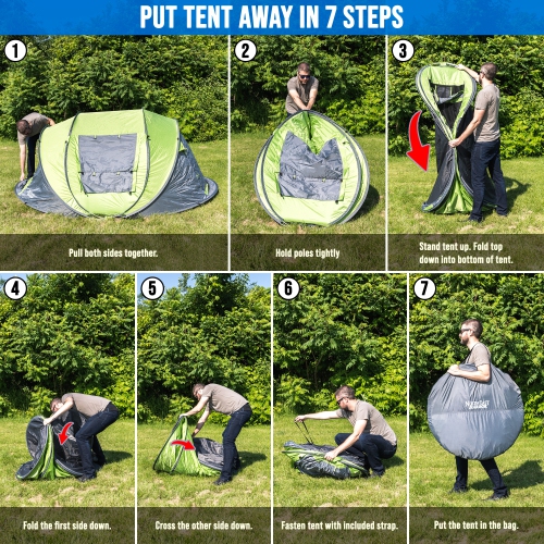 4 Person Easy Pop Up Tent Water-Resistant Lightweight Portable Camping Tent Instant Tent Quick Automatic Setup Family Tent with Porch Ideal for