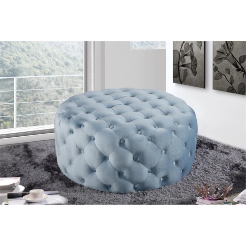 Meridian Furniture Addison Button Sky Blue Velvet Ottoman and Bench