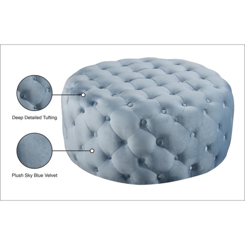 Meridian Furniture Addison Button Sky Blue Velvet Ottoman and Bench