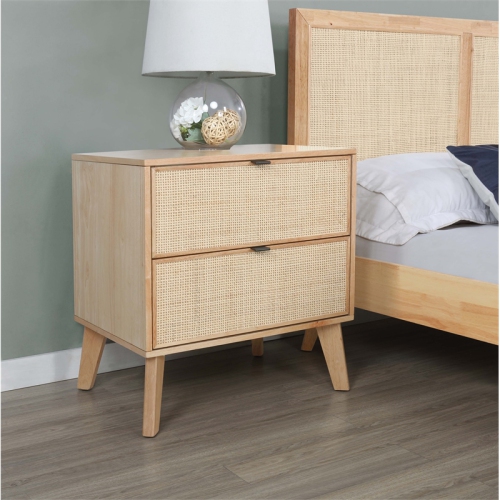 Linon Winnie Wood Nightstand With Cane Drawer Fronts in Natural