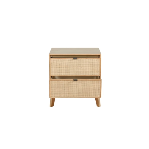 Linon Winnie Wood Nightstand With Cane Drawer Fronts in Natural