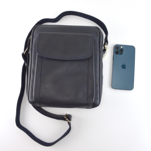 Exclusive Leather CA Leather Messenger/Side Bag // Navy