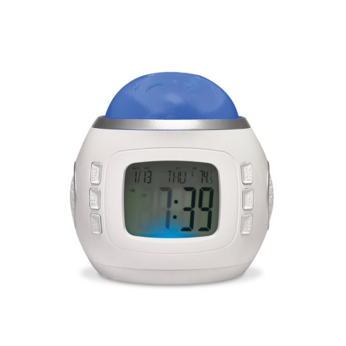 RCA RCP40V Réveil projecteur d'étoiles à couleurs changeantes avec son et musique - Blanc