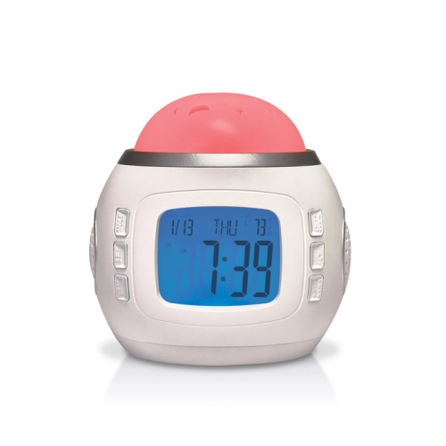 RCA RCP40V Réveil projecteur d'étoiles à couleurs changeantes avec son et musique - Blanc